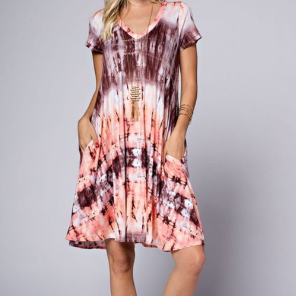 143 Story tie dye midi dress v neck pockets